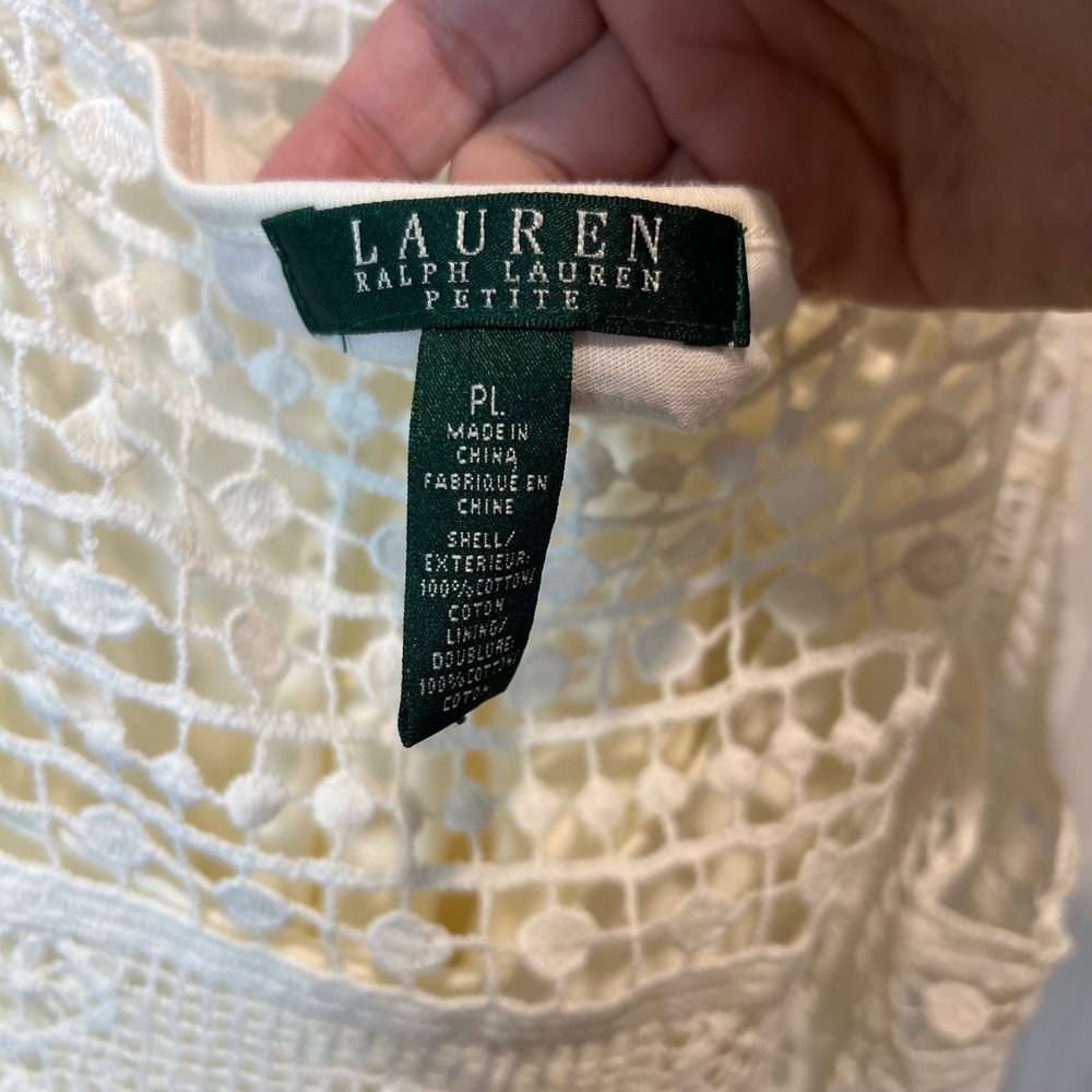 Lauren Ralph Lauren Womens Tank Top Crochet Fringe Off White Size PL - Picture 2 of 6
